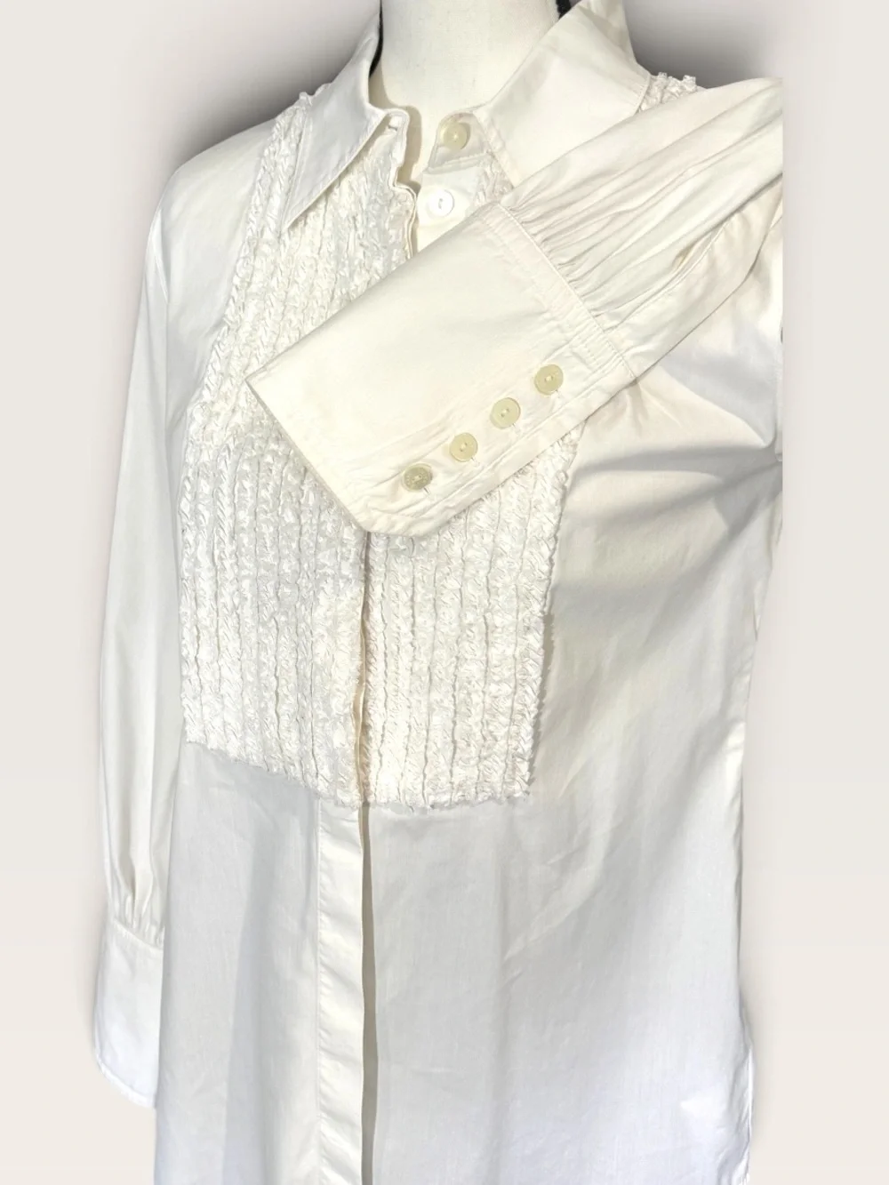 Luisa Cerano White Tuxedo Stye Button Down